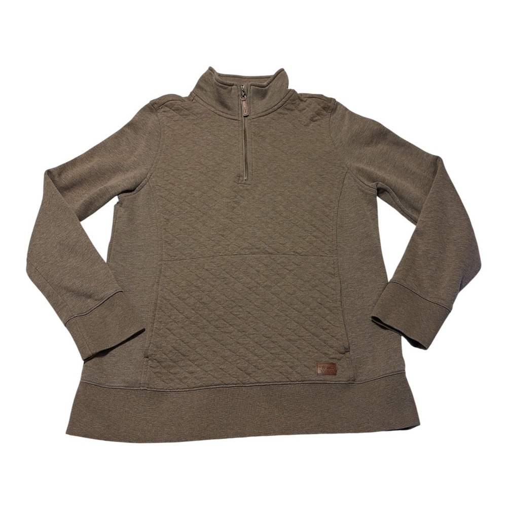 L.L.Bean Quilted Pullover Women's M Brown Quarter Zip sweatshirt Kangaroo pocket